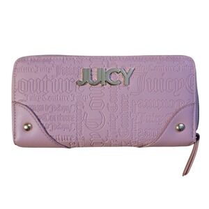EUC Juicy Couture Logo Zip Top‎ Clutch Wristlet Pink Wallet 8"x4"